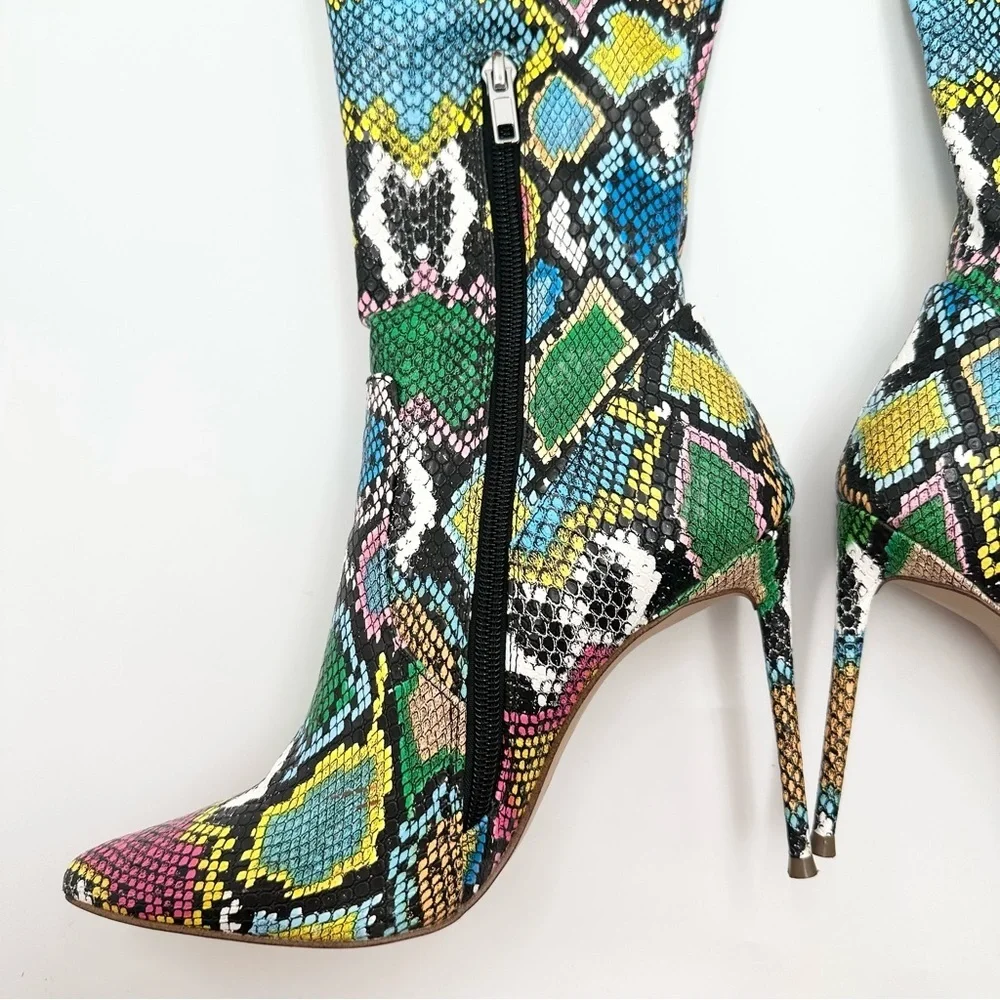 Steve Madden Vava Snakeskin OTK Over the Knee Tall Heeled Boots Multicolor